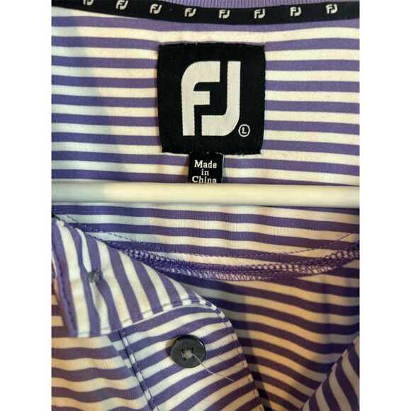 FootJoy FJ Purple Striped  Performance Golf Polo Shirt Men's size L Poly Stretch - Picture 3 of 5